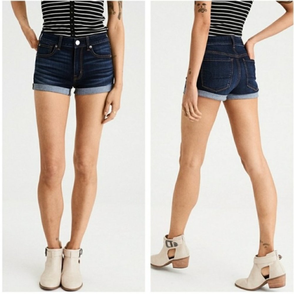 American Eagle Stretch Shortie Dark Jean Shorts 4